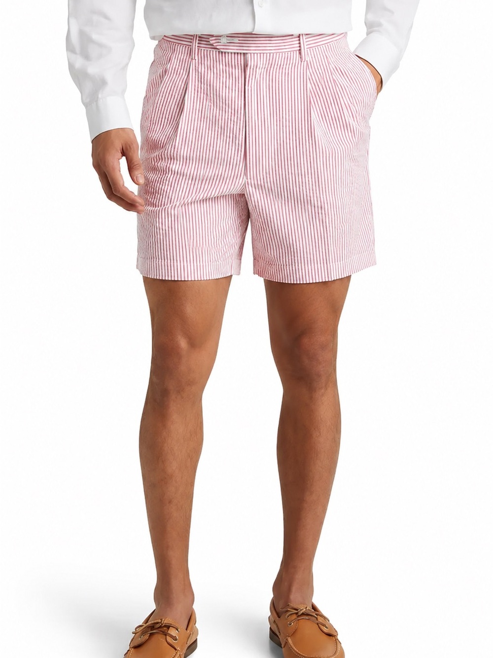 Berle Pink/White Pleated  Striped Seersucker Mens Shorts sz 34”
